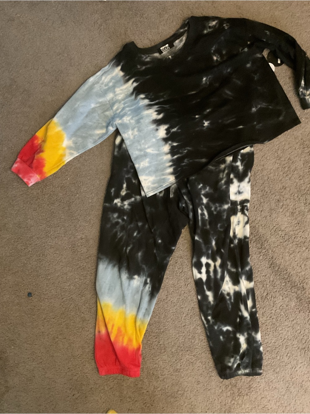 NWT Jolie & Joy Tie Dye Blue Rainbow Sweashirt & sweatpants set Loungwear sz 2X - Picture 2 of 8